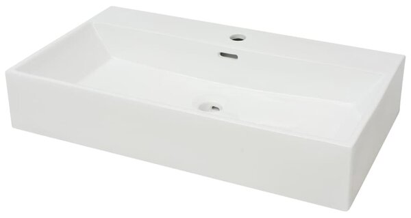 Basin with Faucet Hole Ceramic White 76x42.5x14.5 cm