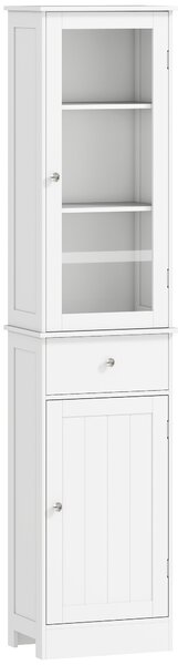Kleankin Bathroom Storage Cabinet with 3-tier Shelf Drawer Door, Floor Cabinet Free Standing Tall Slim Side Organizer Shelves, White Aosom UK
