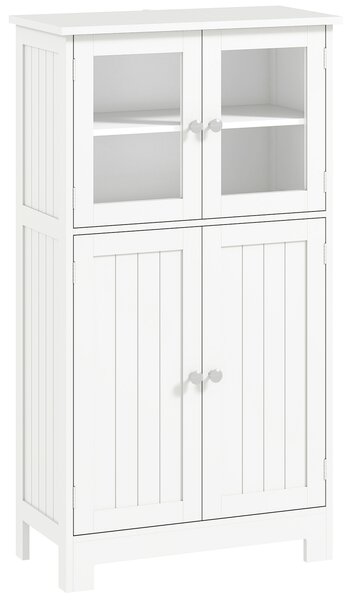 Kleankin Bathroom Floor Storage Cabinet w/ Tempered Glass Doors & Adjustable Shelf, Free Standing Organizer for Living Room Entryway, White Aosom UK