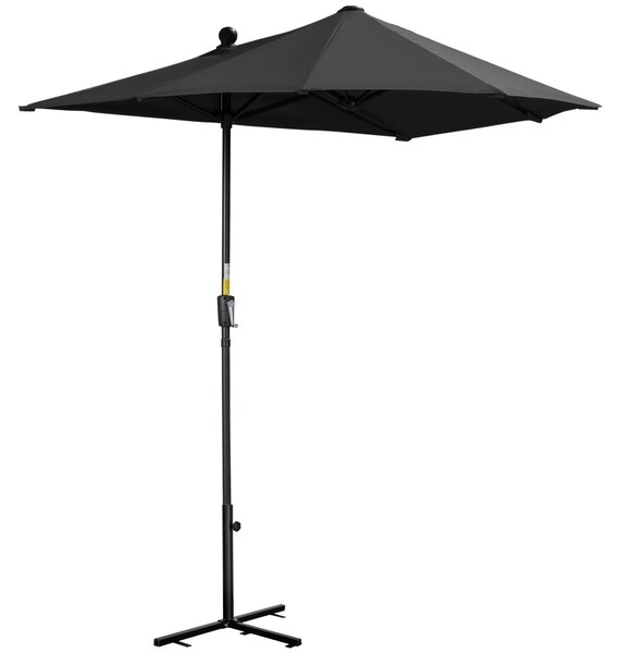 Outsunny 2m Half Parasol Market Umbrella Garden Balcony Parasol with Crank Handle, Base, Double-Sided Canopy, Black