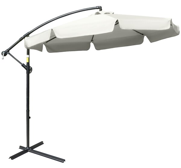 Outsunny Cantilever Umbrella, 2.7m Banana Parasol with Crank Handle and Cross Base, Outdoor Hanging Sun Shade, Cream White