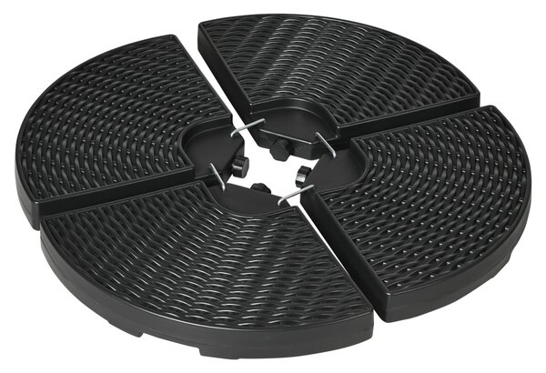 Outsunny 4PC Parasol Base Set, Wicker Effect Patio Umbrella Weights, Water/Sand Fillable with Handles