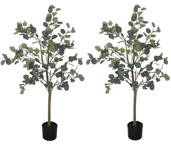 HOMCOM Set of 2 Decorative Artificial Plants, 4ft/ 120cm Silk Eucalyptus Trees with 230 Silver Dollar Leaves in Pot, Fake Plants for Home, Office, Living Room, Indoor Decor