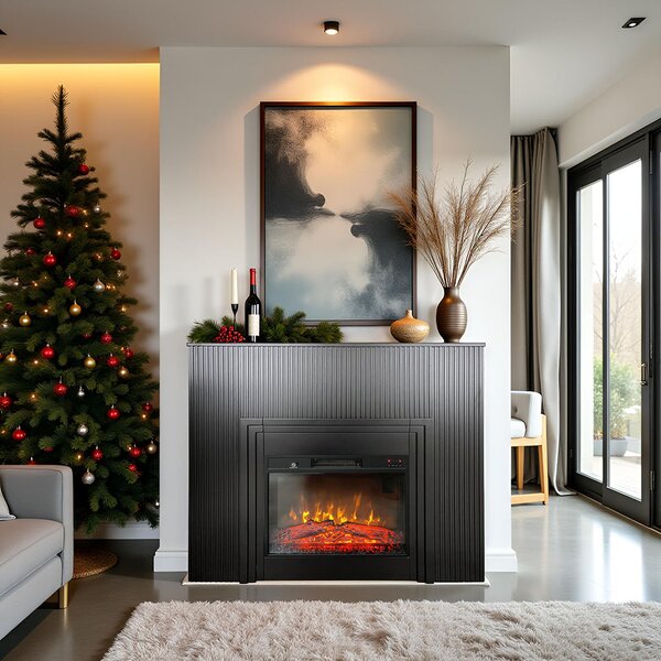 Free Standing Electric Fires with decorative slats ElectricSun LAMELIA Black Matte, with Sound Effect, 3 Colour, with APP, W120xH102cm