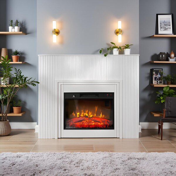 Free Standing Electric Fires with decorative slats ElectricSun LAMELIA White, with Sound Effect, 3 Colour, with APP, W120xH102cm
