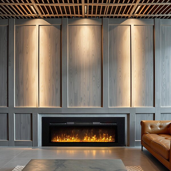 Wall Mounted Electric Fires, Free Standing, Incorporated ElectricSun Paula Glass XS Black, 10 Colour, with Sound Effect, with APP, L102xH45x16cm