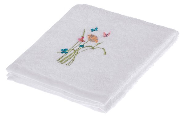 Homescapes Floral Butterfly Embroidered White Face Cloth 100% Cotton