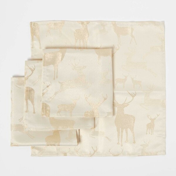 Homescapes Gold Stag Christmas Napkins, Set of 4