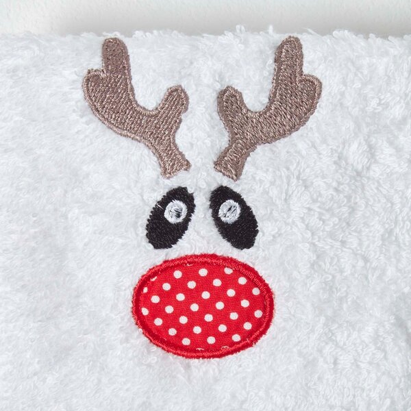 Homescapes Reindeer Embroidered 100% Cotton Small Christmas Towel