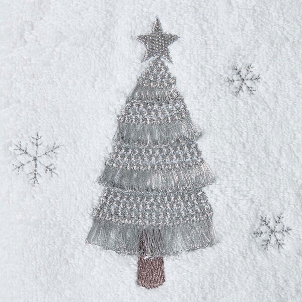 Homescapes Silver Christmas Tree Embroidered 100% Cotton Hand Towel