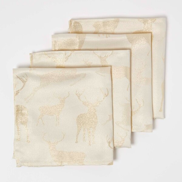 Homescapes Gold Stag Christmas Napkins, Set of 4