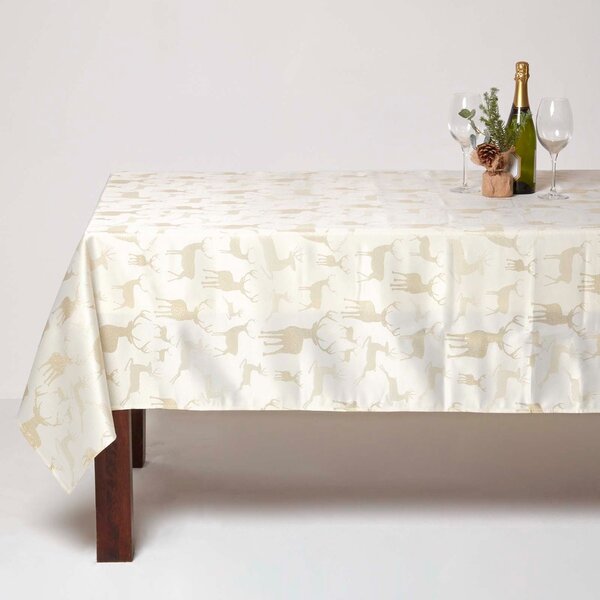 Homescapes Gold Stag Christmas Table Cloth, 132 x 178 cm