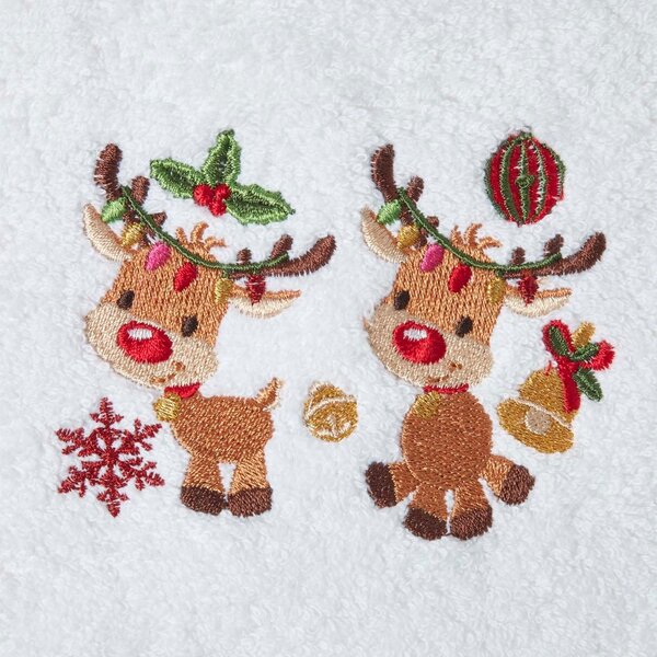 Homescapes Reindeer Embroidered 100% Cotton Christmas Hand Towel