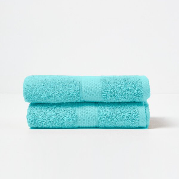 Homescapes Aqua Hand Towel Set of 2 Turkish Cotton