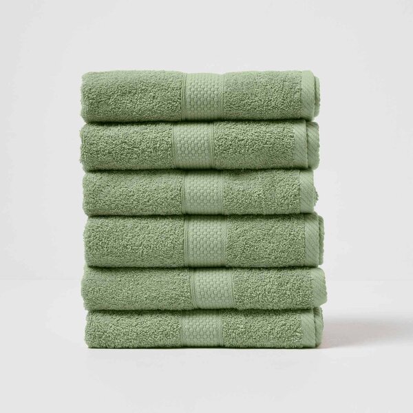 Homescapes Sage Green Hand Towel Set of 6 Turkish Cotton