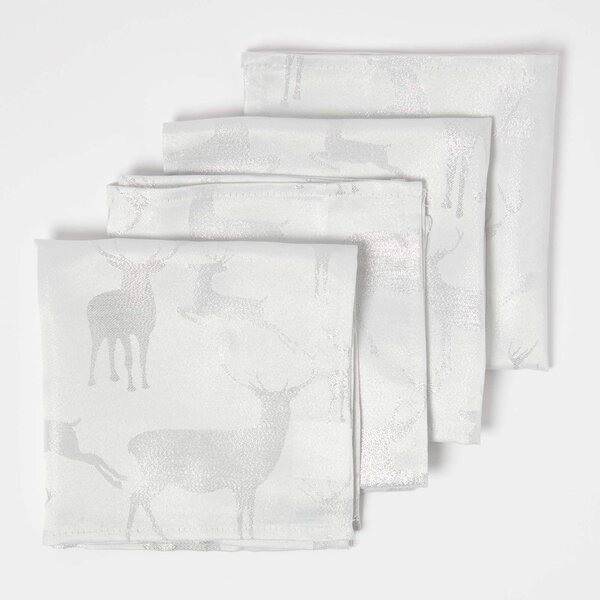 Homescapes Silver Stag Christmas Napkins, Set of 4