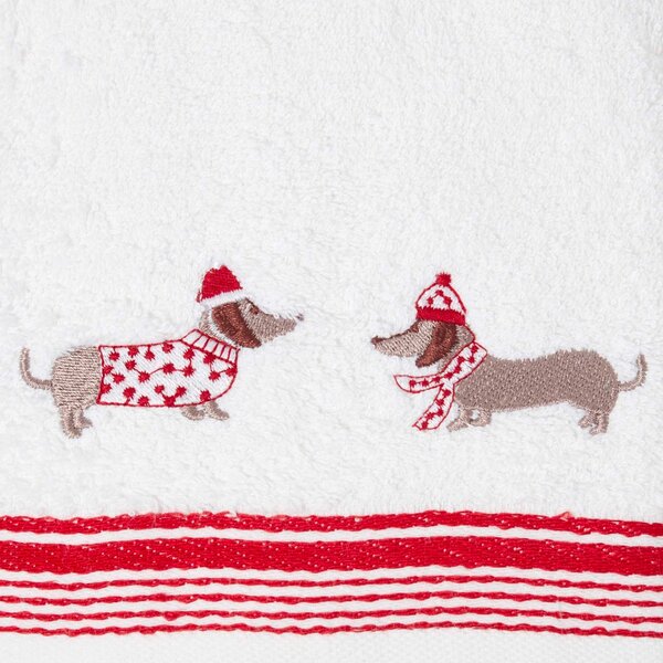 Homescapes Dachshund Embroidered 100% Cotton Christmas Hand Towel