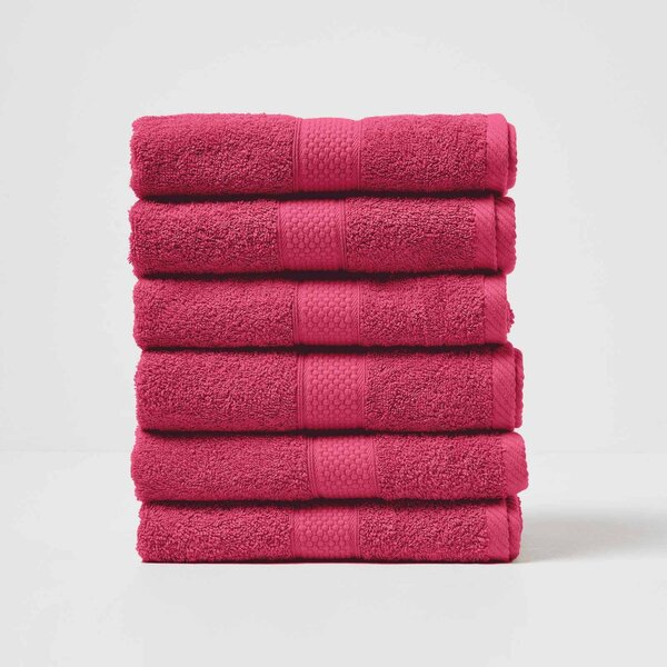 Homescapes Raspberry Hand Towel Set of 6 Turkish Cotton