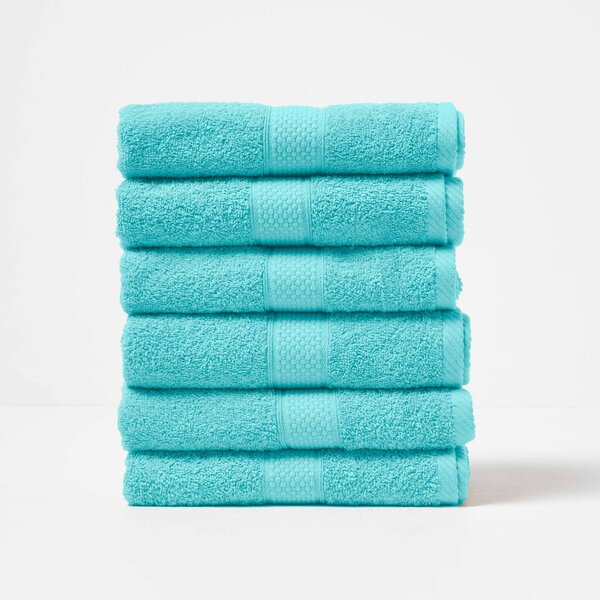 Homescapes Aqua Hand Towel Set of 6 Turkish Cotton