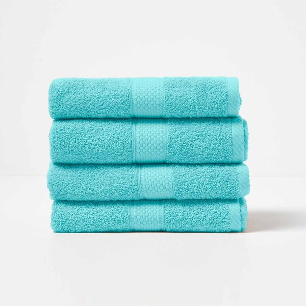 Homescapes Aqua Hand Towel Set of 4 Turkish Cotton