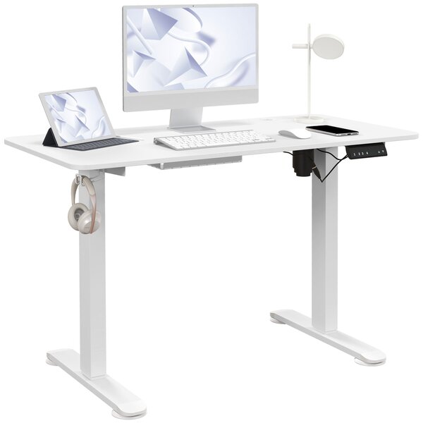 Vinsetto Electric Standing Desk, Height Adjustable Office Table w/ 3 Memory Settings, Collision Avoidance and Overheat Protection, White Aosom UK