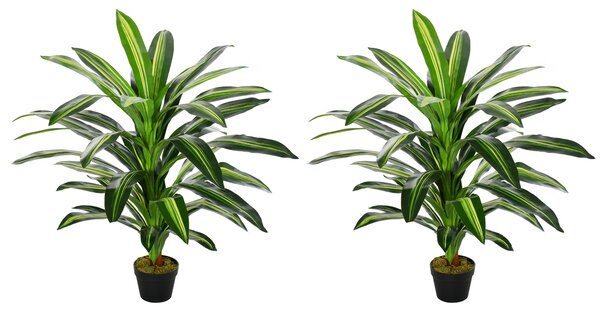 Outsunny Set of 2 Artificial Dracaena Trees, 110cm/3.6FT Tall Decorative Plants with 40 Leaves & Nursery Pot, Fake Tropical Tree for Indoor/Outdoor