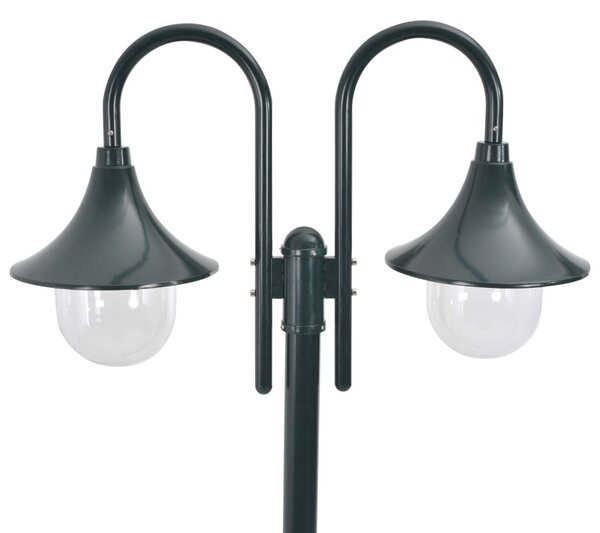 Garden Post Light E27 220 cm Aluminium 2-Lantern Dark Green