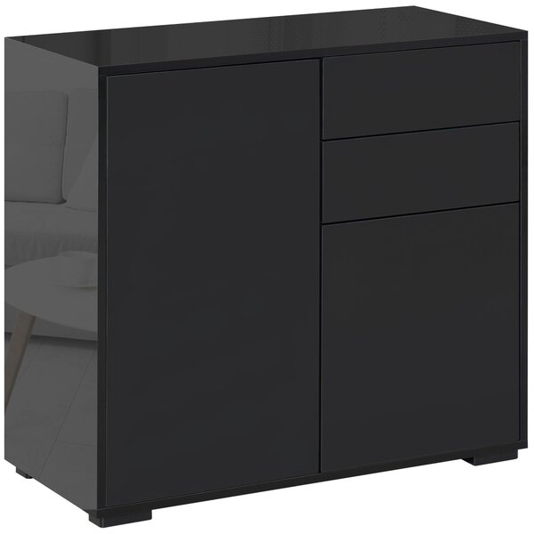 HOMCOM High Gloss Sideboard, Side Cabinet, Push-Open Design with 2 Drawer for Living Room, Bedroom, Black Aosom UK