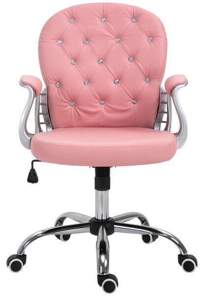 Vinsetto Computer Desk Chair wiyh 360° Swivel, PU Diamante Padded, Base 5 Castor Wheels, Ergonomic Desk Chair for Home Work Pink Aosom UK