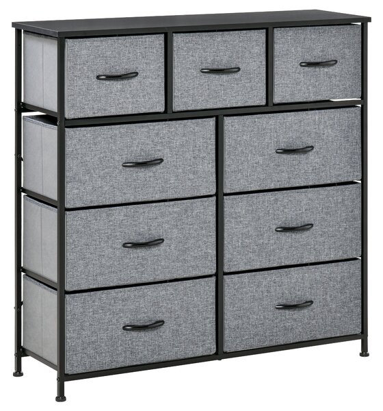 HOMCOM 9 Drawers Storage Chest Dresser Organizer Unit , Easy Pull Fabric Bins, for Bedroom, Hallway, Entryway, Black & Grey