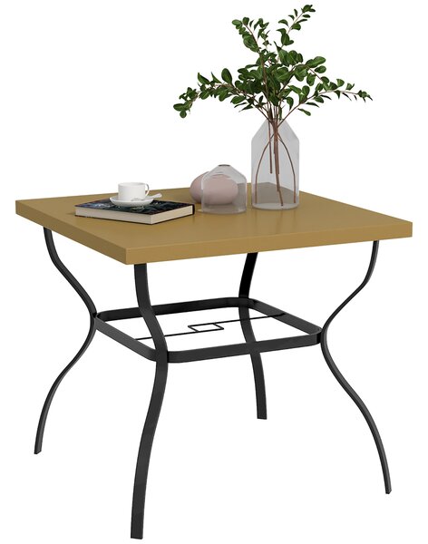 Outsunny Dia. 80cm Square Garden Dining Table with Umbrella Hole, Outdoor Dining Table with Marble Effect Top for 4 People, Black/Brown Aosom UK
