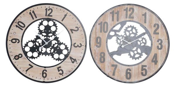 Wall Clock DKD Home Decor Natural Black MDF Iron Gears (60 x 4,5 x 60 cm)