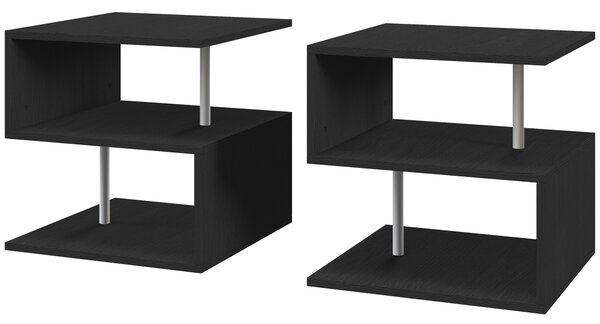 HOMCOM Wooden S Shape Cube Coffee Console Table 2 Tier Storage Shelves Organizer Office Bookcase Living Room End Desk Stand Display Set of 2 (Black)