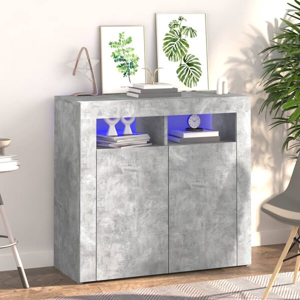 Sideboard with LED Lights Concrete Grey 80x35x75 cm