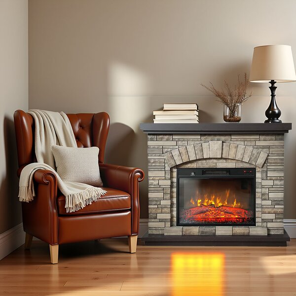 Electric Fireplace ElectricSun AMBAR Stone Free Standing Electric Fires, with Sound Effect, 3 Colour, with APP, W107xH90cm
