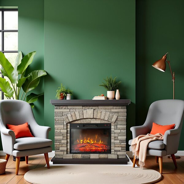 Electric Fireplace ElectricSun AMBAR Stone Free Standing Electric Fires, with Sound Effect, 3 Colour, with APP, W107xH90cm
