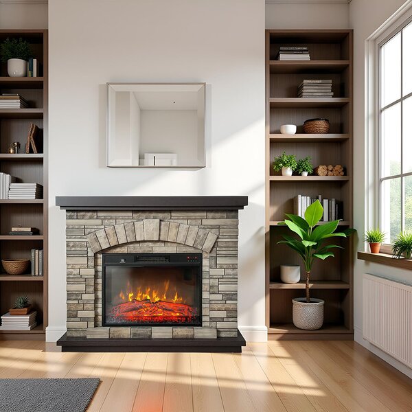 Electric Fireplace ElectricSun AMBAR Stone Free Standing Electric Fires, with Sound Effect, 3 Colour, with APP, W107xH90cm