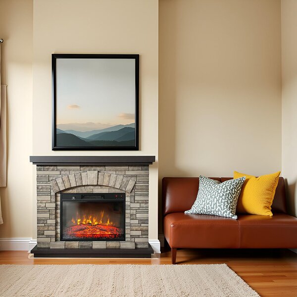 Electric Fireplace ElectricSun AMBAR Stone Free Standing Electric Fires, with Sound Effect, 3 Colour, with APP, W107xH90cm