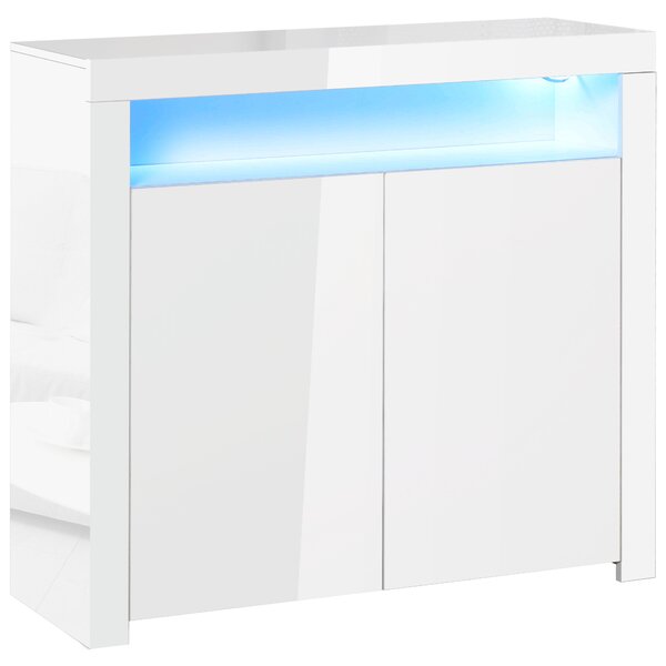 HOMCOM High Gloss LED Cabinet Cupboard Sideboard Buffet Console with RGB Lighting for Entryway, Dining Area, Living Room, White