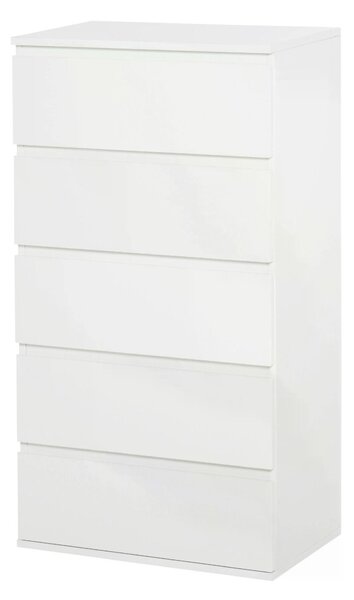 HOMCOM Chest of Drawers: 5 Drawer Storage Cabinet, Freestanding Tower Unit, Bedroom & Lounge, Pristine White