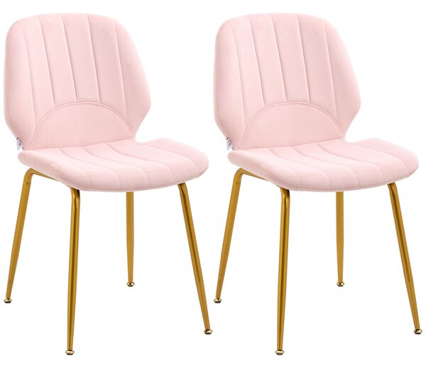 HOMCOM Velvet Dining Chairs Set of 2, 2 Piece Dining Room Chairs with Backrest, Padded Seat and Steel Legs, Pink