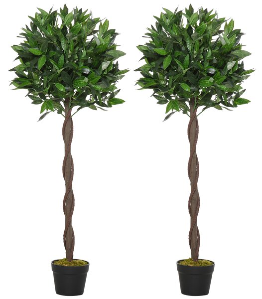 Outsunny Artificial Topiary Bay Laurel Ball Trees, Set of 2, Decorative Plant with Nursery Pot, for Indoor Outdoor Use, 120cm