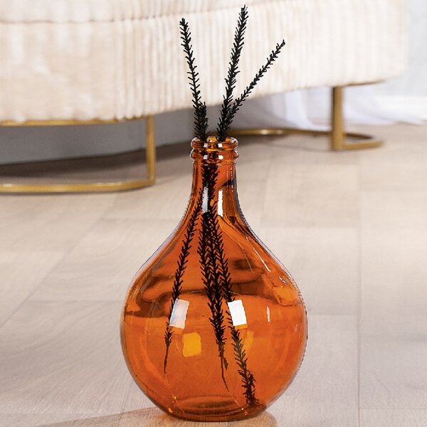 Belmora Glass Round Vase In Shiny Orange