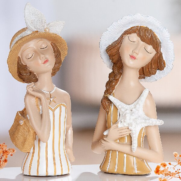 Leipzig Synthetic Resin Set Of 2 Women Sculpture In Matt Cream
