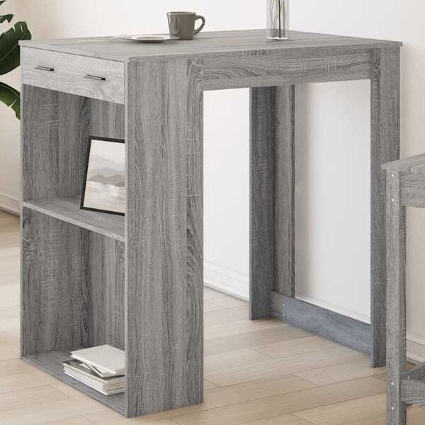 Alvero Wooden Rectangular Bar Table With 1 Drawer In Grey Sonoma