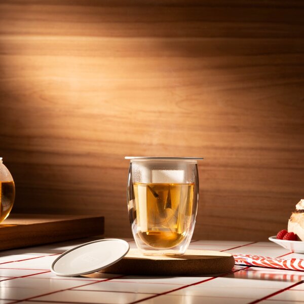 Bodum Tea For One Double Wall Glass with Tea Strainer, 350ml Off-White