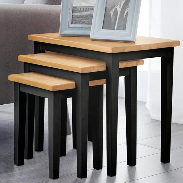 Cadee Wooden Square Nest Of 3 Tables - Black And Light Brown
