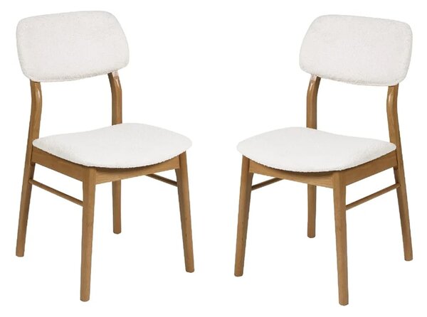 Topeka Oak Wooden Dining Chairs With White Fabric Seat - Pair