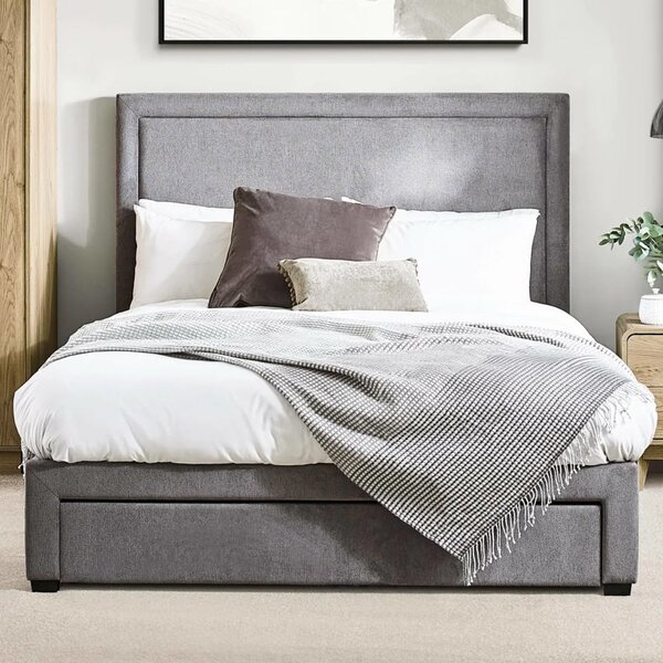 Malibu Fabric Double Bed With 4 Drawers - Grey