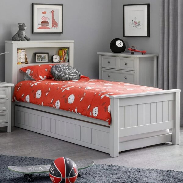 Madge Wooden Single Bed With Bookcase - Dove Grey